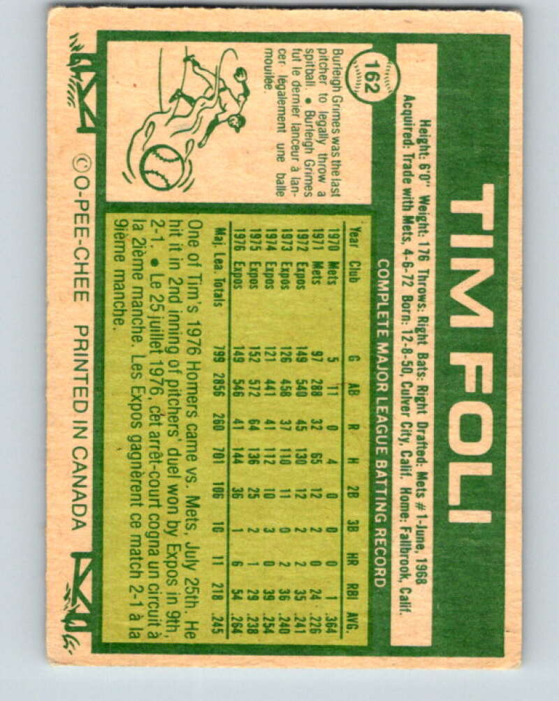 1977 O-Pee-Chee #162 Tim Foli Montreal Expos V29146