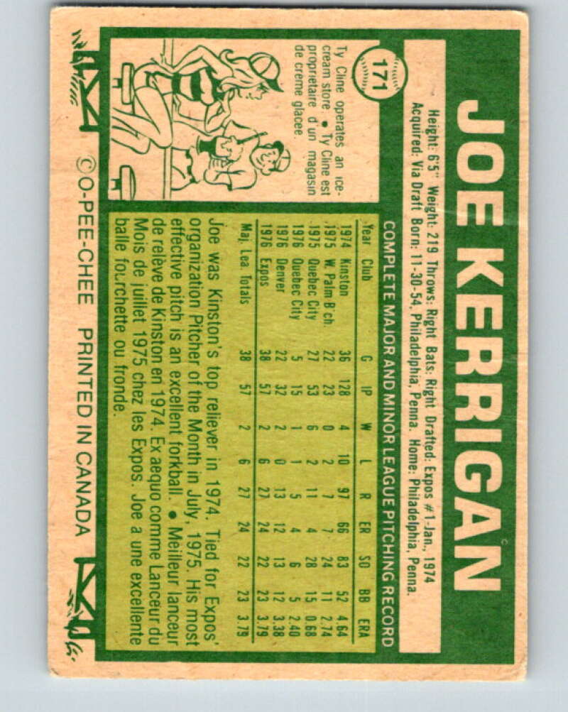 1977 O-Pee-Chee #171 Joe Kerrigan Montreal Expos V29169