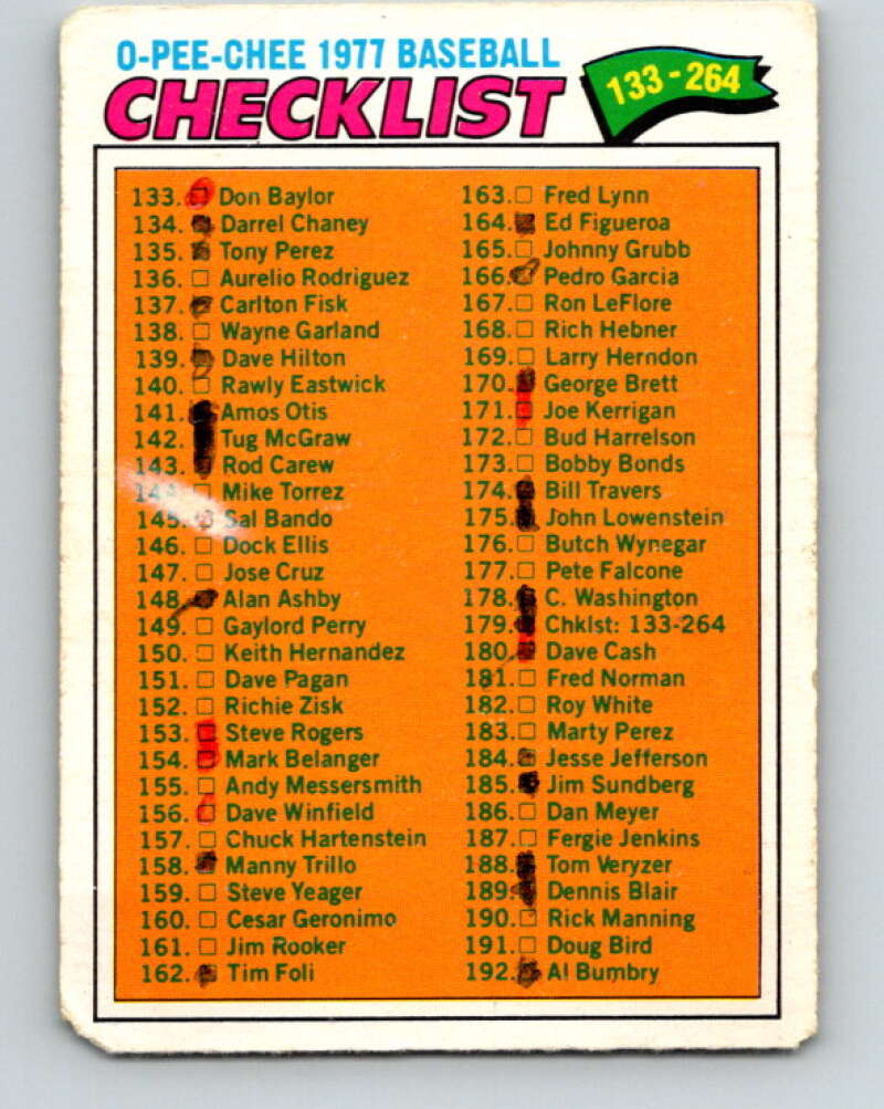 1977 O-Pee-Chee #179 Checklist 133-264 Various V29182