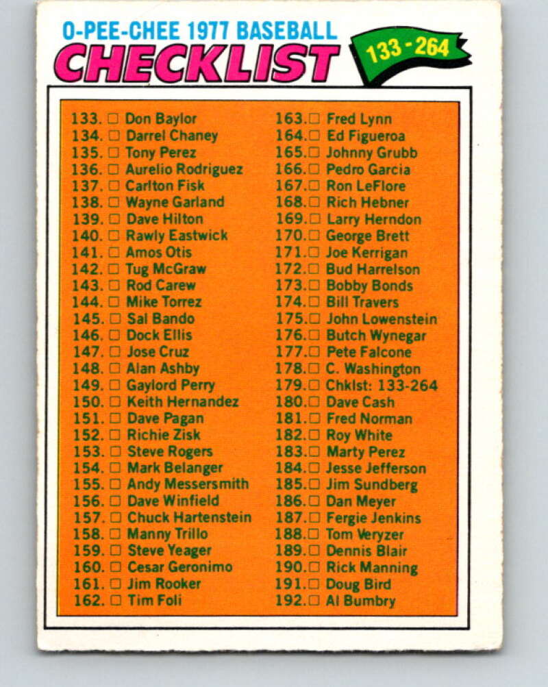 1977 O-Pee-Chee #179 Checklist 133-264 Various V29183