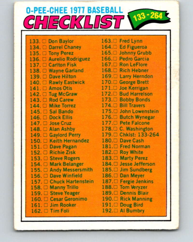 1977 O-Pee-Chee #179 Checklist 133-264 Various V29184