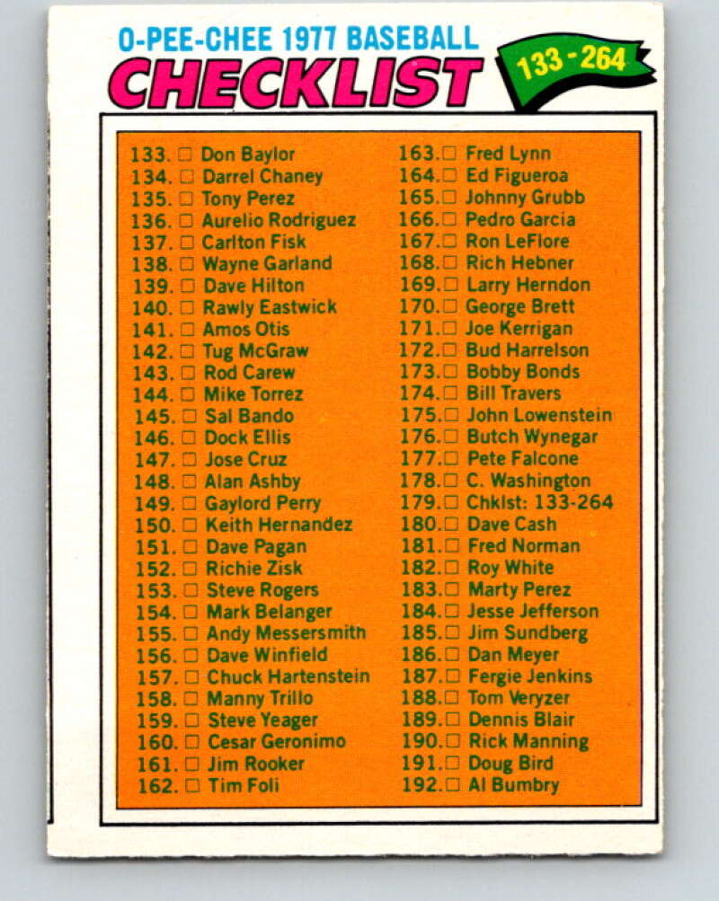 1977 O-Pee-Chee #179 Checklist 133-264 Various V29185