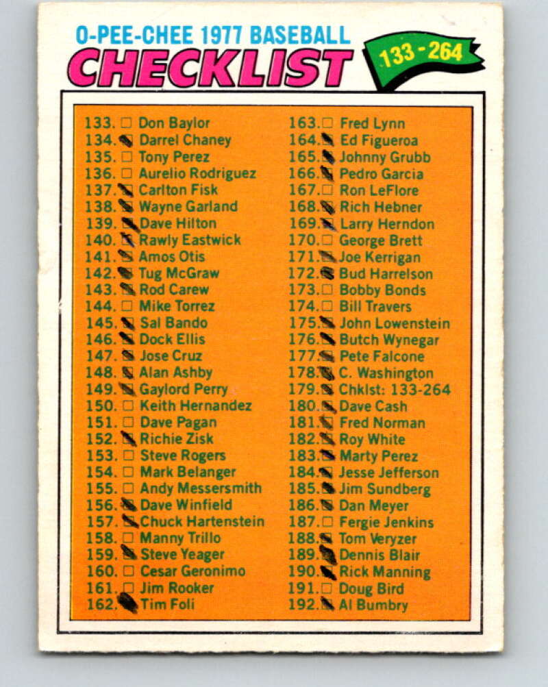 1977 O-Pee-Chee #179 Checklist 133-264 Various V29186
