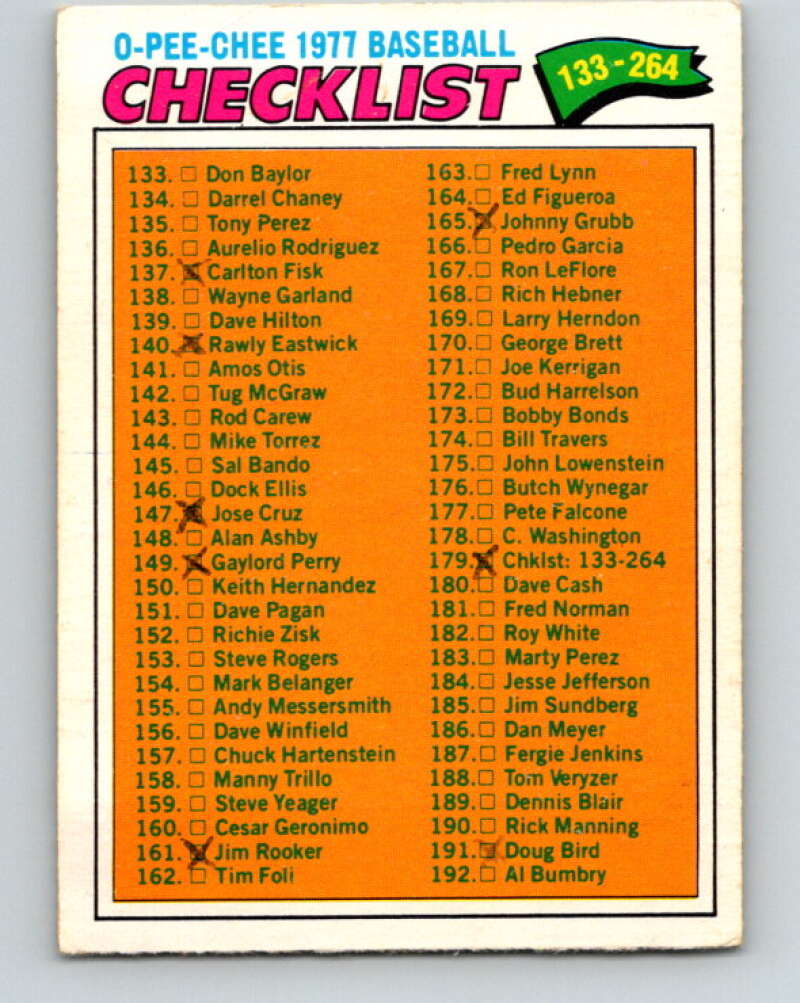 1977 O-Pee-Chee #179 Checklist 133-264 Various V29187