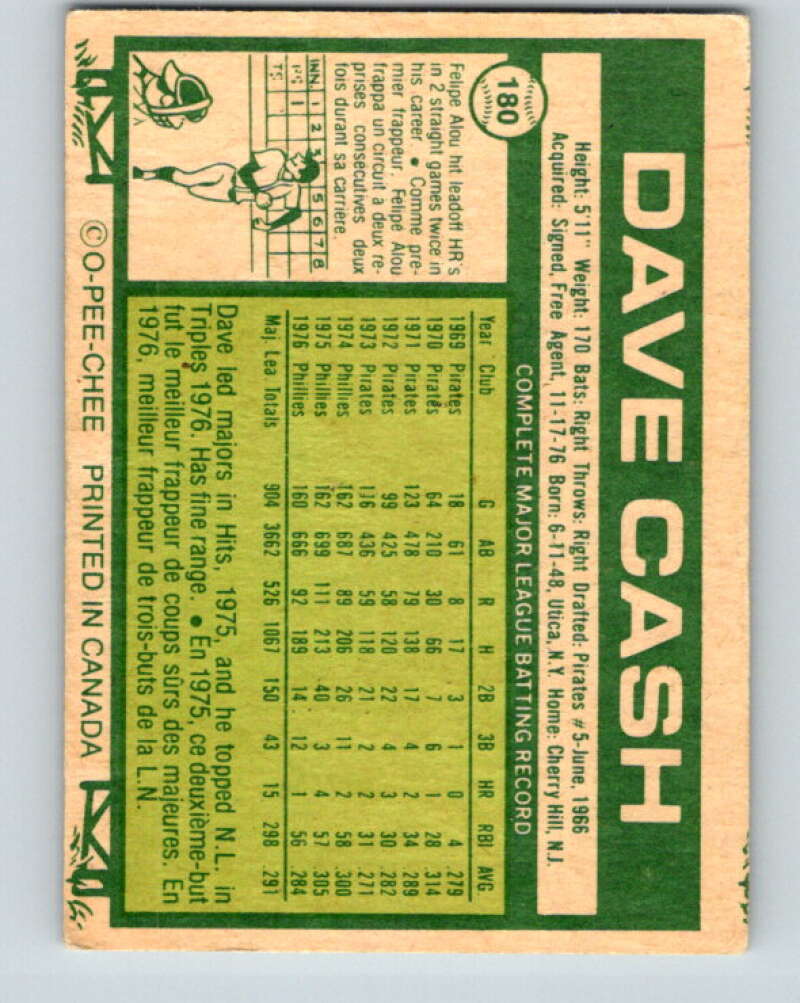 1977 O-Pee-Chee #180 Dave Cash Montreal Expos V29189