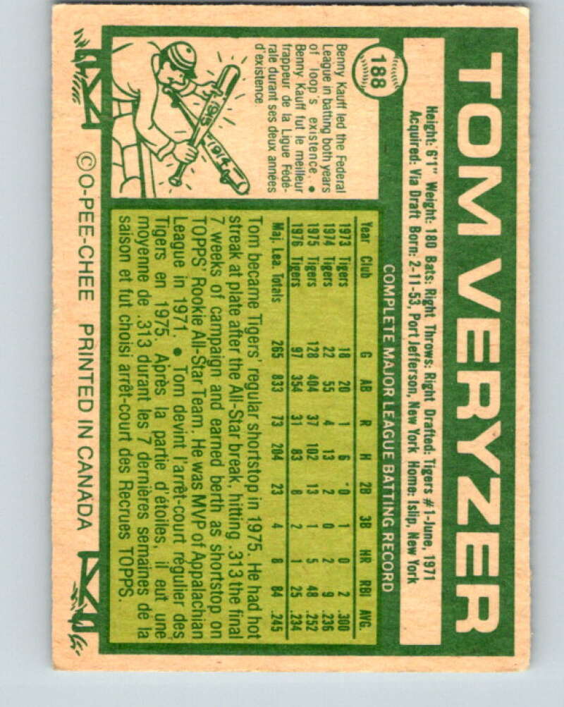 1977 O-Pee-Chee #188 Tom Veryzer Detroit Tigers V29199