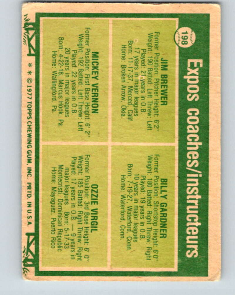 1977 O-Pee-Chee #198 Brewer/Gardner/Vernon/Virgil V29216