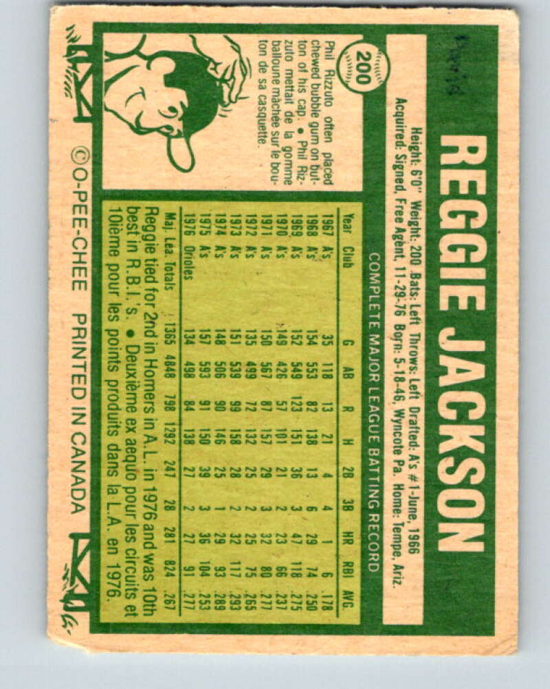 1977 O-Pee-Chee #200 Reggie Jackson New York Yankees V29219