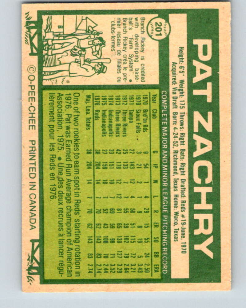 1977 O-Pee-Chee #201 Pat Zachry Cincinnati Reds V29220