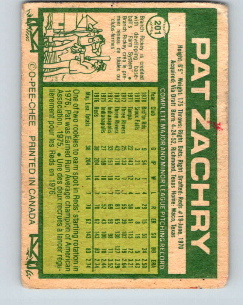 1977 O-Pee-Chee #201 Pat Zachry Cincinnati Reds V29222