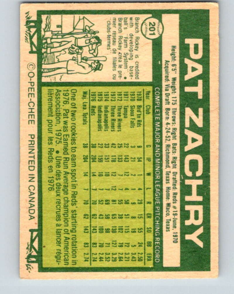 1977 O-Pee-Chee #201 Pat Zachry Cincinnati Reds V29223