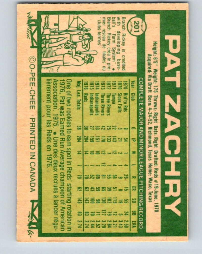 1977 O-Pee-Chee #201 Pat Zachry Cincinnati Reds V29224