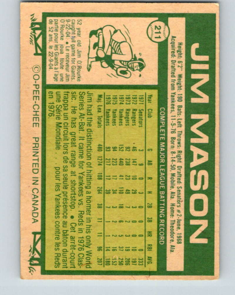 1977 O-Pee-Chee #211 Jim Mason Toronto Blue Jays V29249