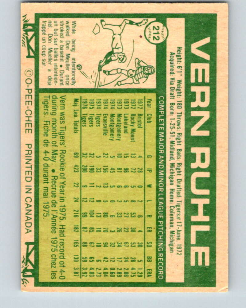 1977 O-Pee-Chee #212 Vern Ruhle Detroit Tigers V29251