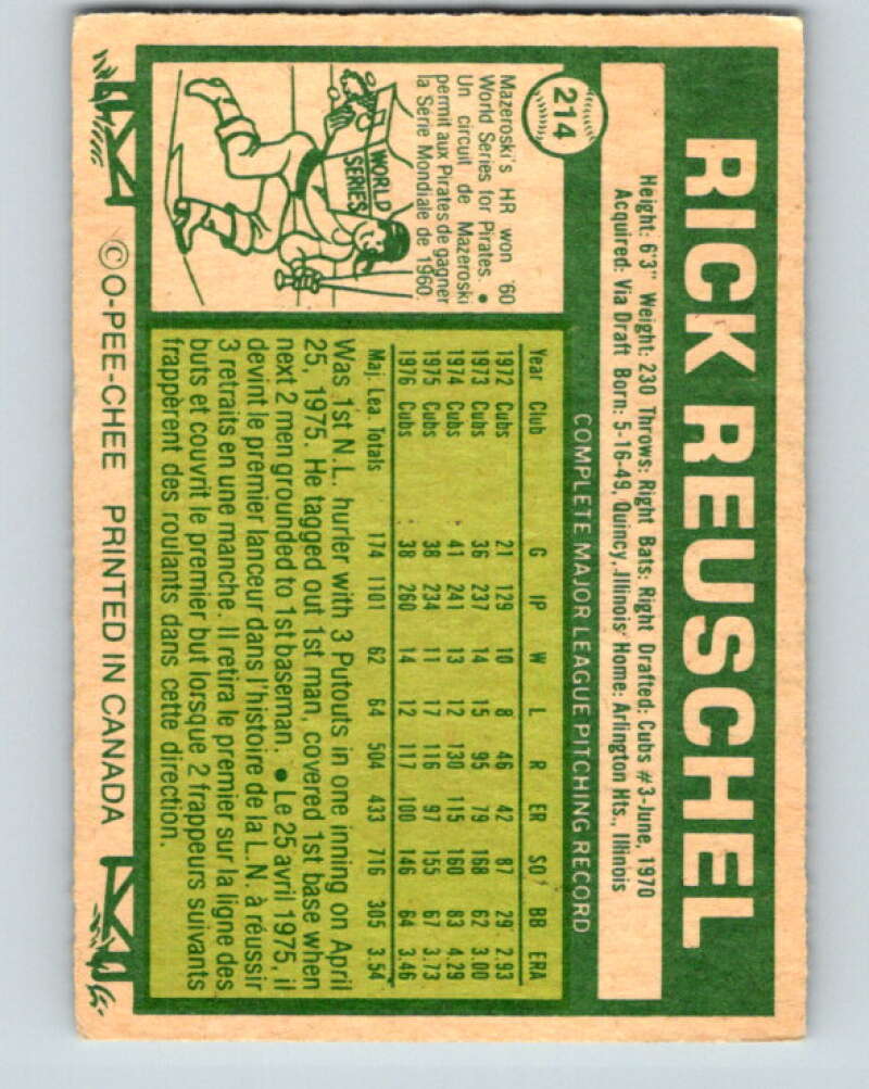 1977 O-Pee-Chee #214 Rick Reuschel Chicago Cubs V29254