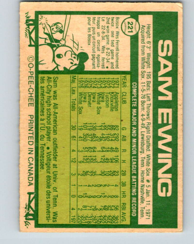 1977 O-Pee-Chee #221 Sam Ewing Toronto Blue Jays V29270