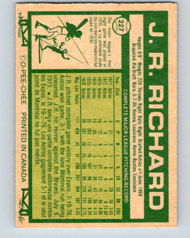 1977 O-Pee-Chee #227 J.R. Richard Houston Astros V29288