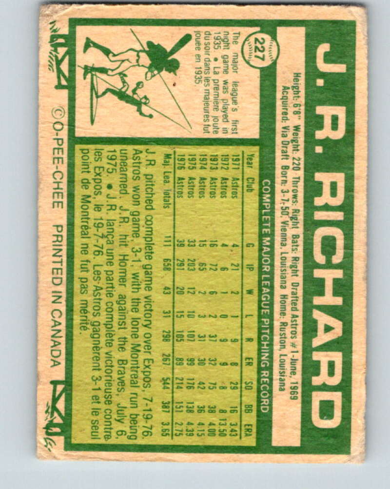 1977 O-Pee-Chee #227 J.R. Richard Houston Astros V29289