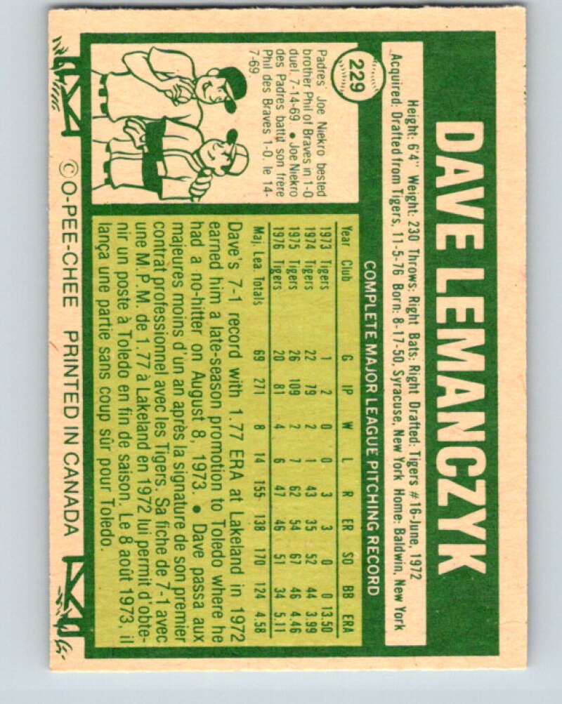 1977 O-Pee-Chee #229 Dave Lemanczyk Toronto Blue Jays V29292