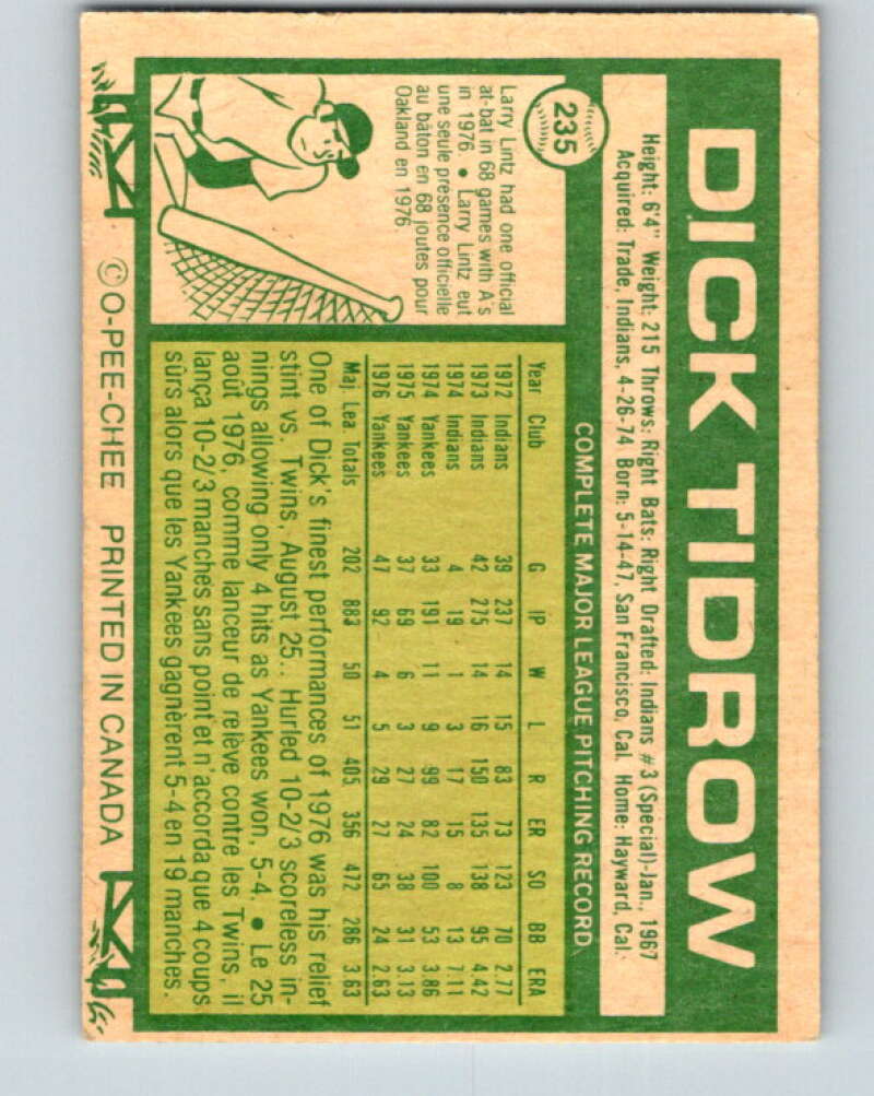 1977 O-Pee-Chee #235 Dick Tidrow New York Yankees V29309