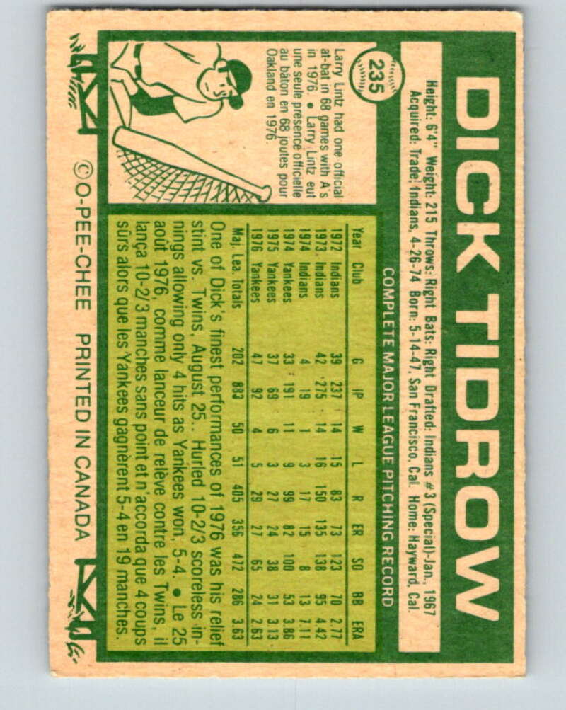 1977 O-Pee-Chee #235 Dick Tidrow New York Yankees V29311