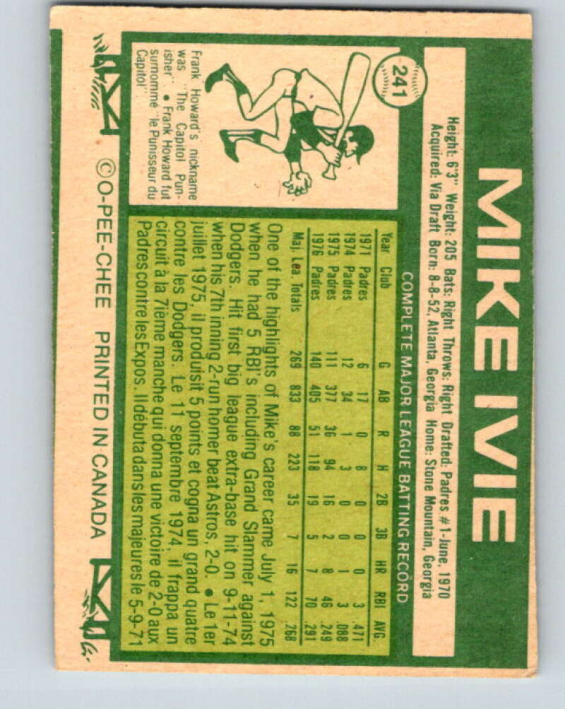 1977 O-Pee-Chee #241 Mike Ivie San Diego Padres V29323