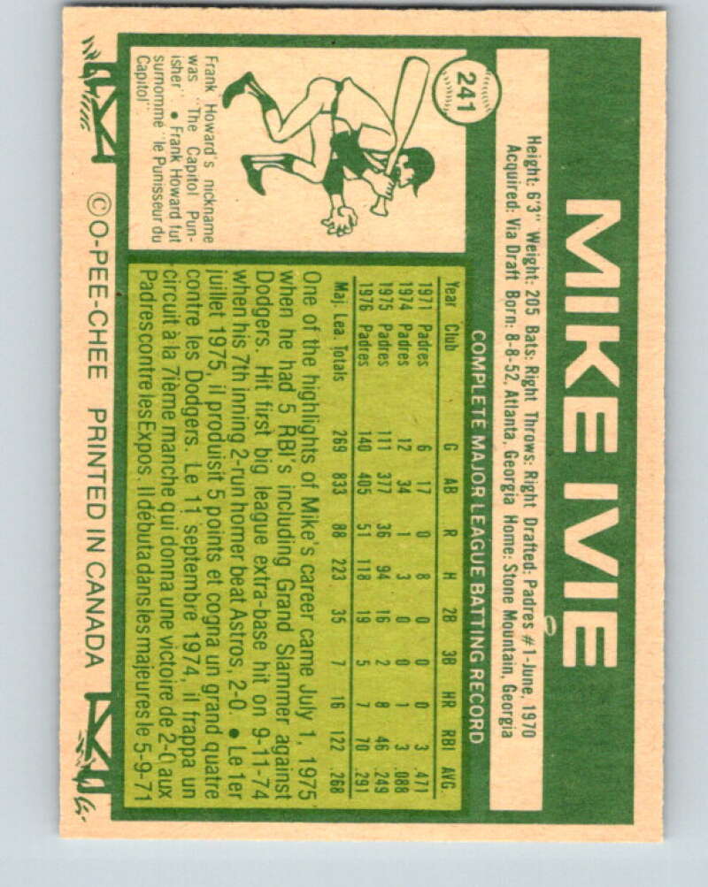 1977 O-Pee-Chee #241 Mike Ivie San Diego Padres V29324