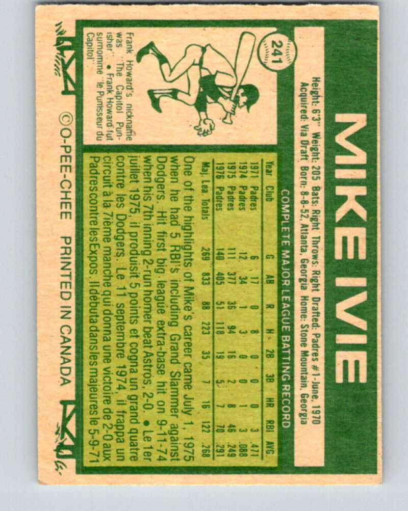 1977 O-Pee-Chee #241 Mike Ivie San Diego Padres V29325