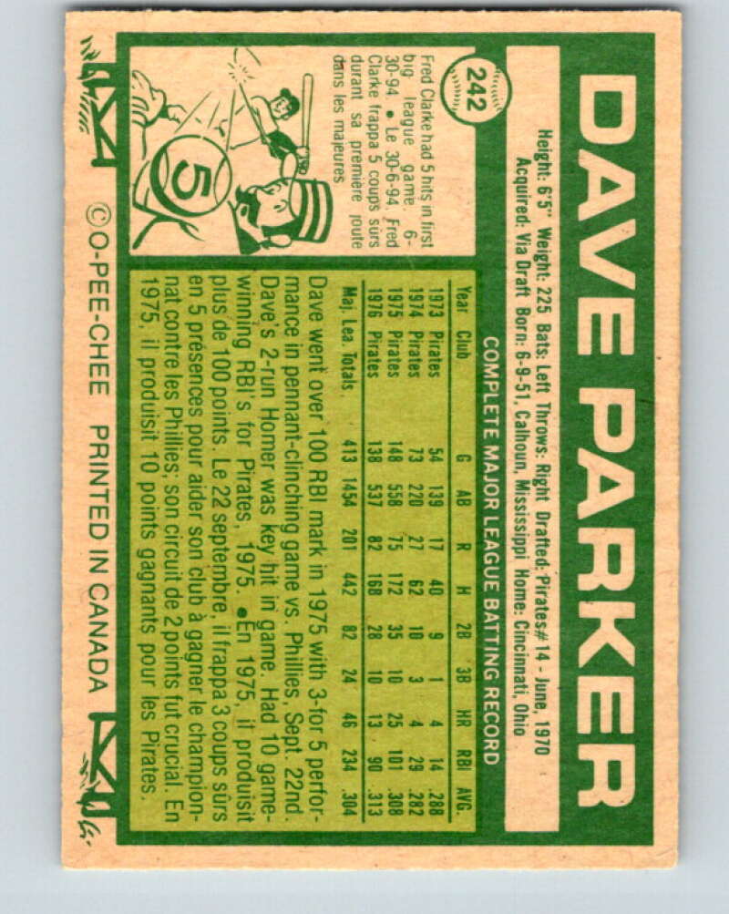 1977 O-Pee-Chee #242 Dave Parker Pittsburgh Pirates V29327