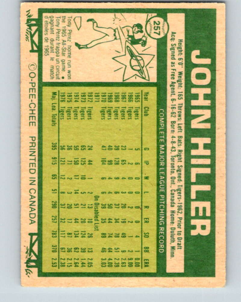 1977 O-Pee-Chee #257 John Hiller Detroit Tigers V29352