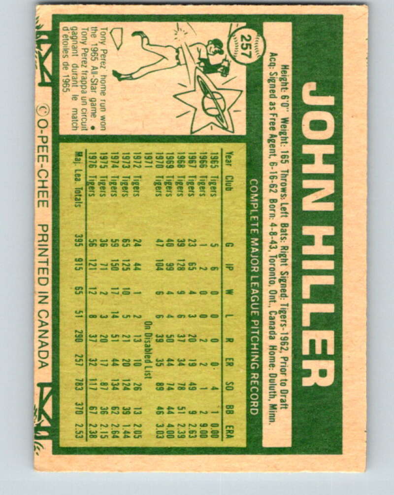 1977 O-Pee-Chee #257 John Hiller Detroit Tigers V29353
