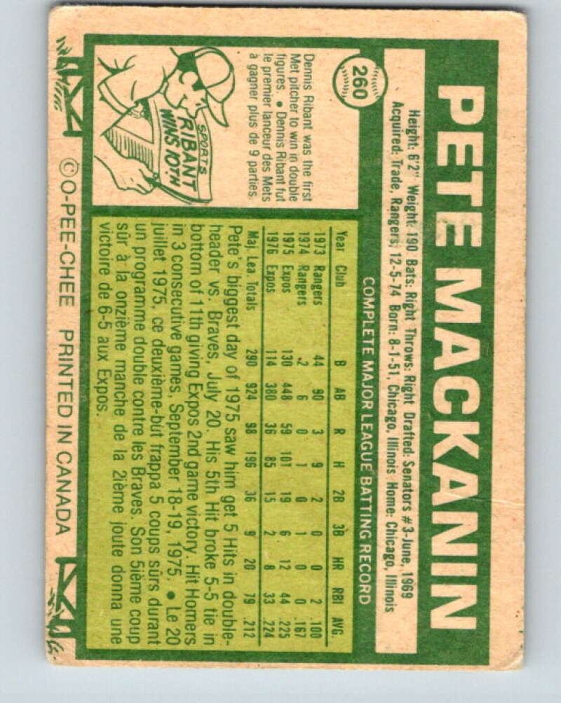 1977 O-Pee-Chee #260 Pete MacKanin Montreal Expos V29361