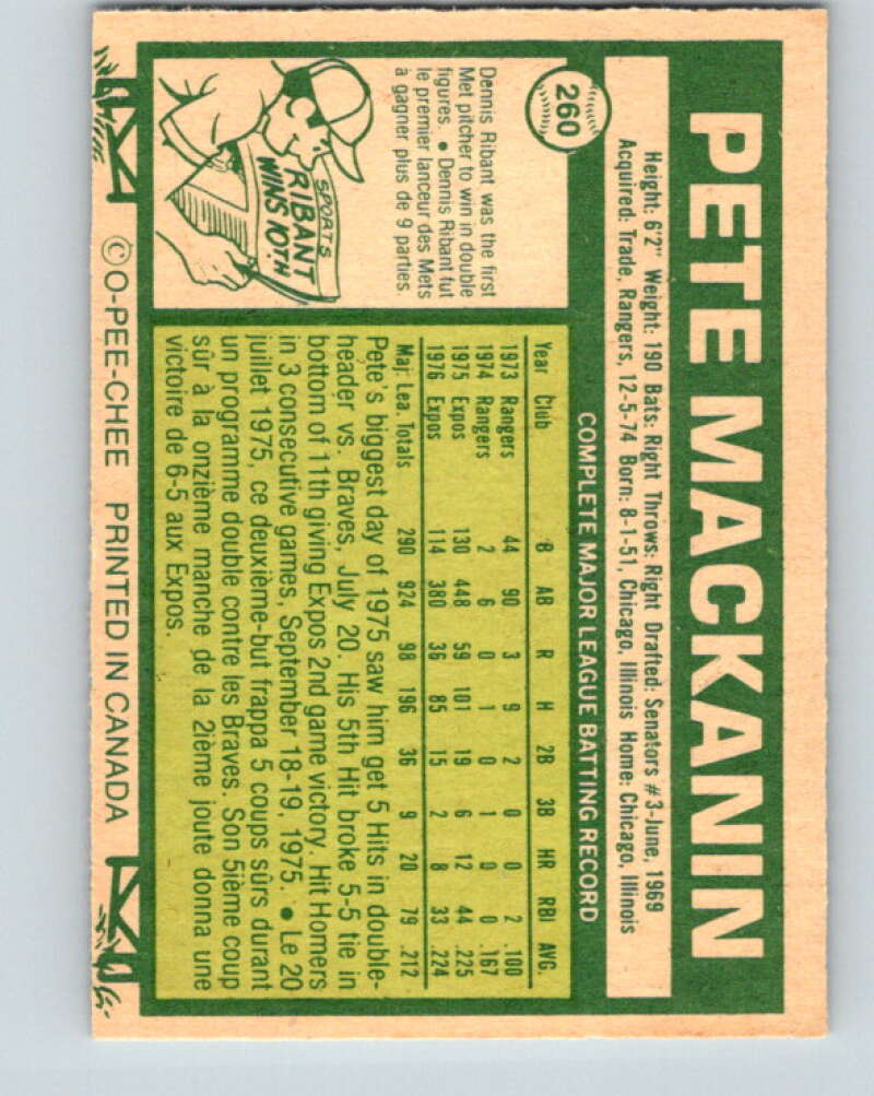 1977 O-Pee-Chee #260 Pete MacKanin Montreal Expos V29362