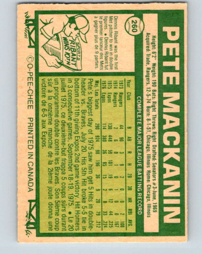 1977 O-Pee-Chee #260 Pete MacKanin Montreal Expos V29363