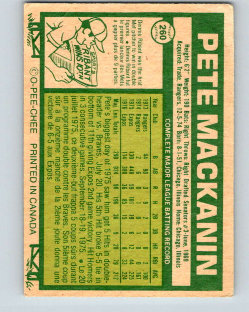 1977 O-Pee-Chee #260 Pete MacKanin Montreal Expos V29364