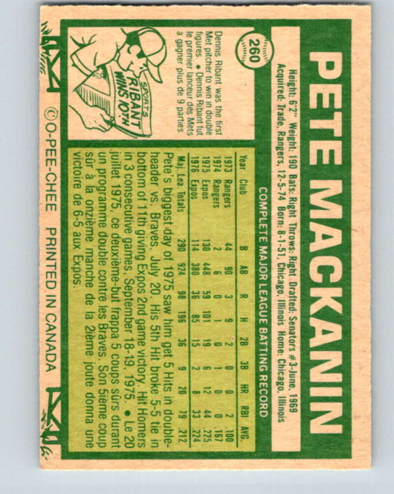 1977 O-Pee-Chee #260 Pete MacKanin Montreal Expos V29365