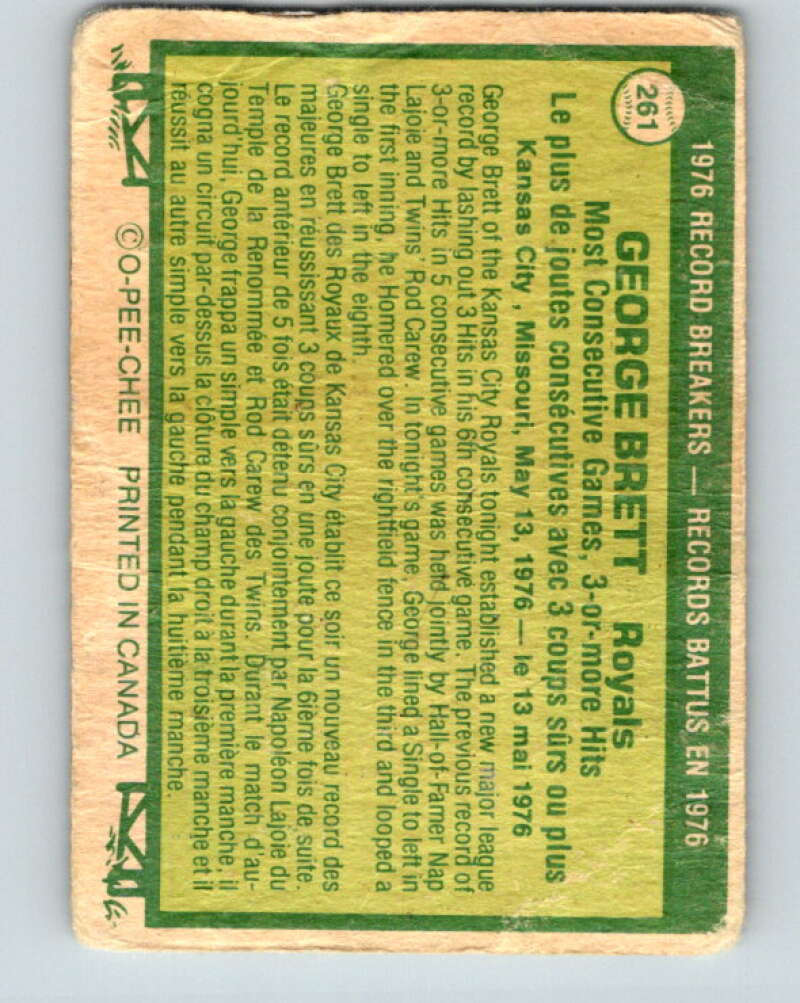 1977 O-Pee-Chee #261 George Brett RB Kansas City Royals V29367