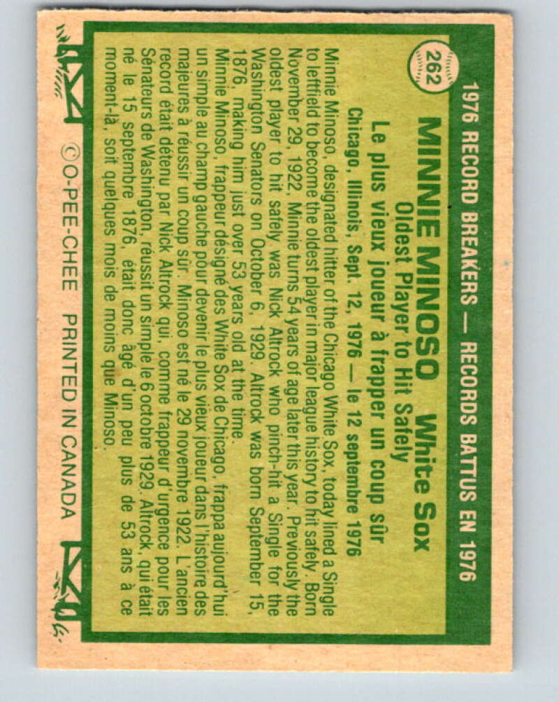 1977 O-Pee-Chee #262 Minnie Minoso RB Chicago White Sox V29369