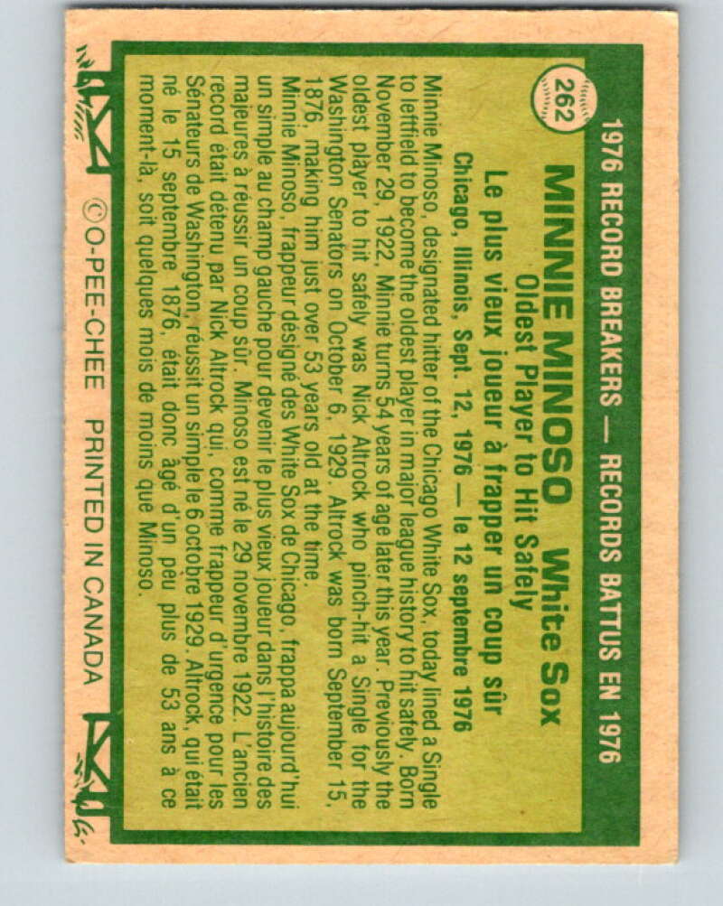1977 O-Pee-Chee #262 Minnie Minoso RB Chicago White Sox V29370