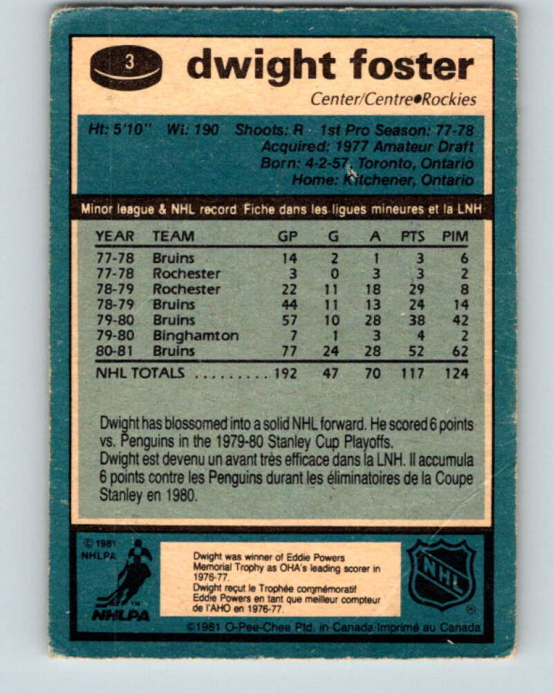 1981-82 O-Pee-Chee #3 Dwight Foster Colorado Rockies V29380
