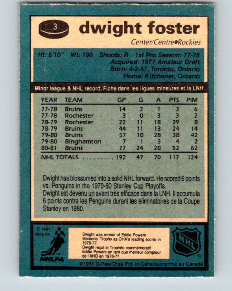 1981-82 O-Pee-Chee #3 Dwight Foster  Colorado Rockies  V29382