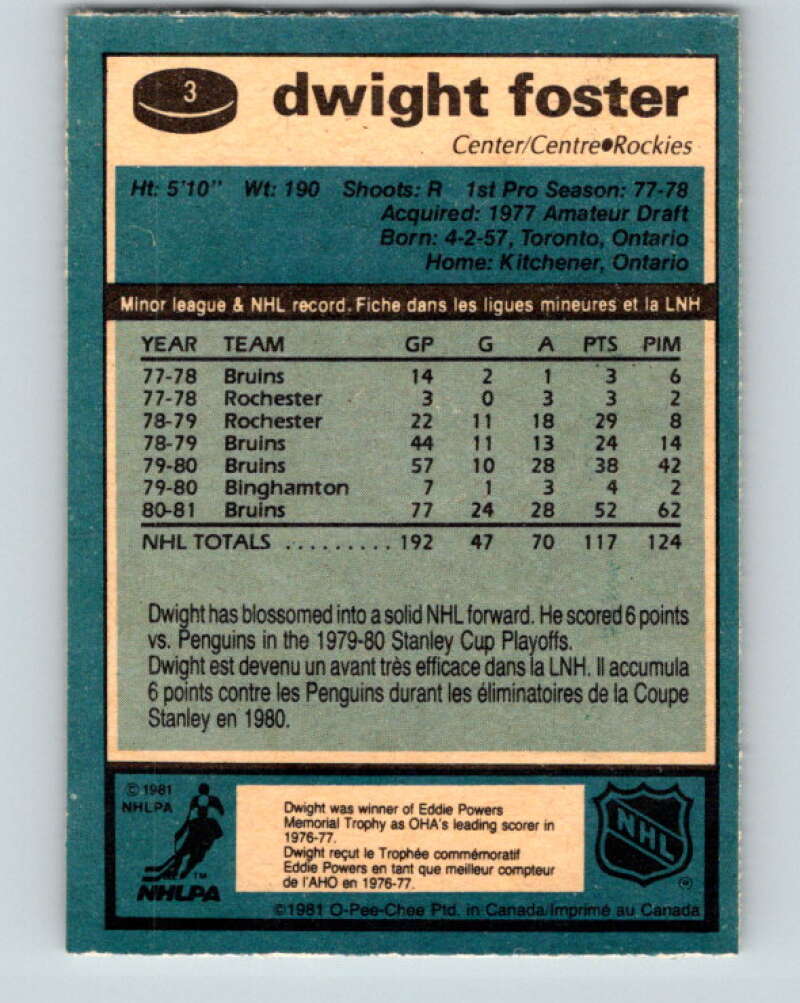 1981-82 O-Pee-Chee #3 Dwight Foster Colorado Rockies V29382
