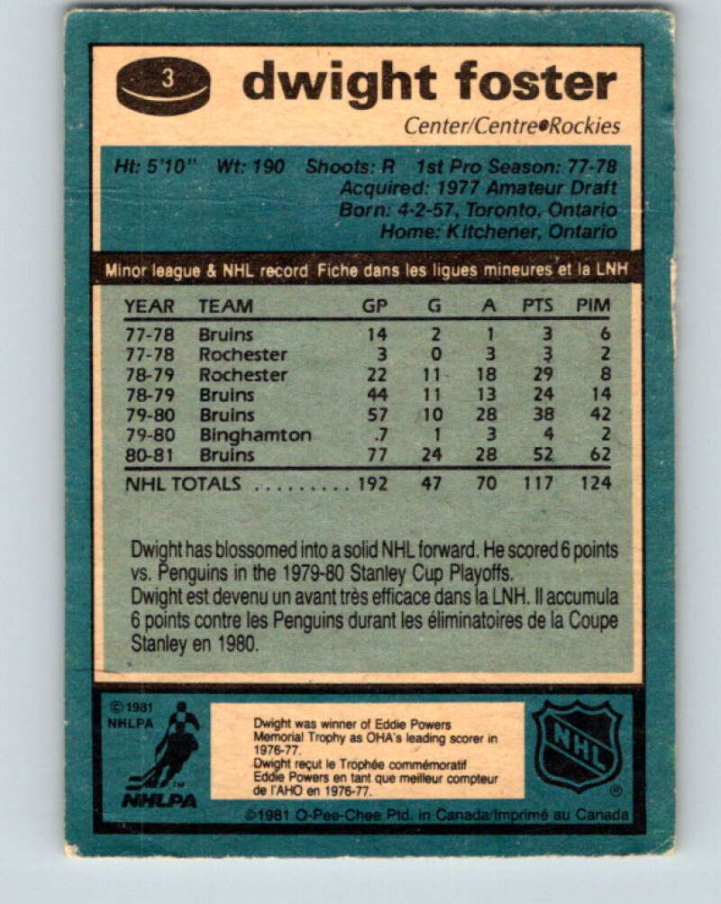 1981-82 O-Pee-Chee #3 Dwight Foster  Colorado Rockies  V29387