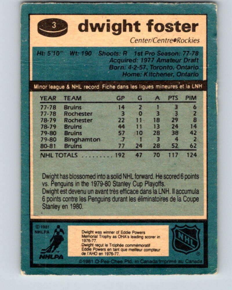 1981-82 O-Pee-Chee #3 Dwight Foster Colorado Rockies V29387