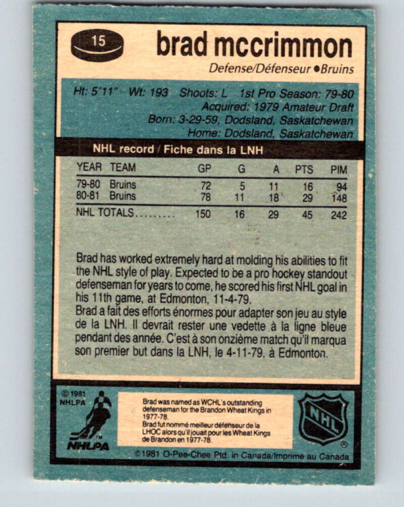 1981-82 O-Pee-Chee #15 Brad McCrimmon Boston Bruins V29482
