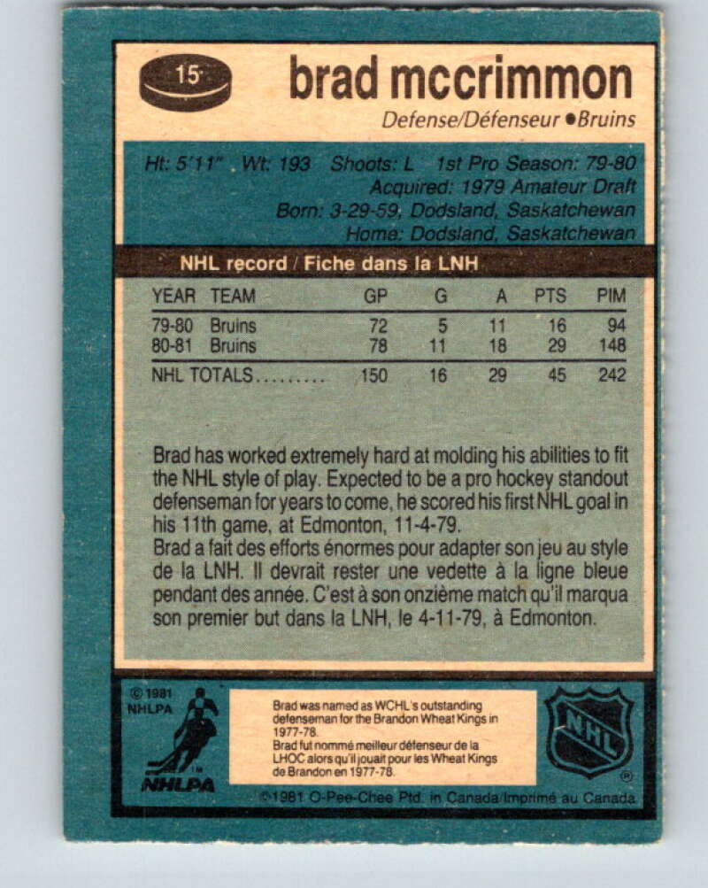 1981-82 O-Pee-Chee #15 Brad McCrimmon Boston Bruins V29483