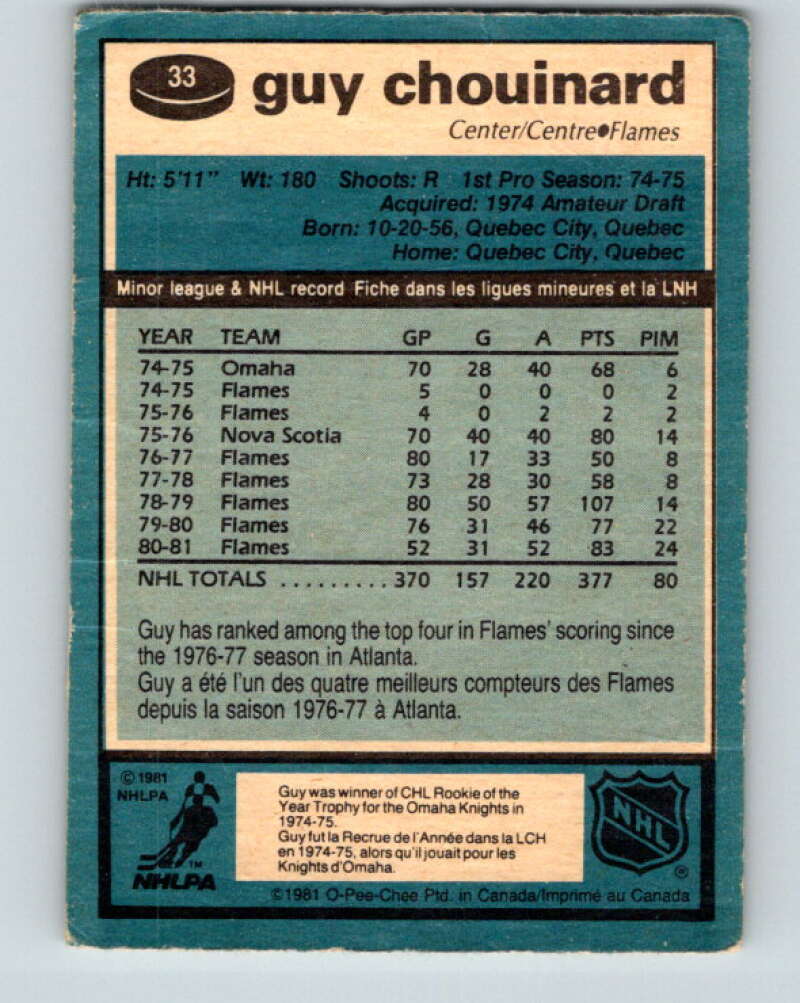 1981-82 O-Pee-Chee #33 Guy Chouinard Calgary Flames V29612