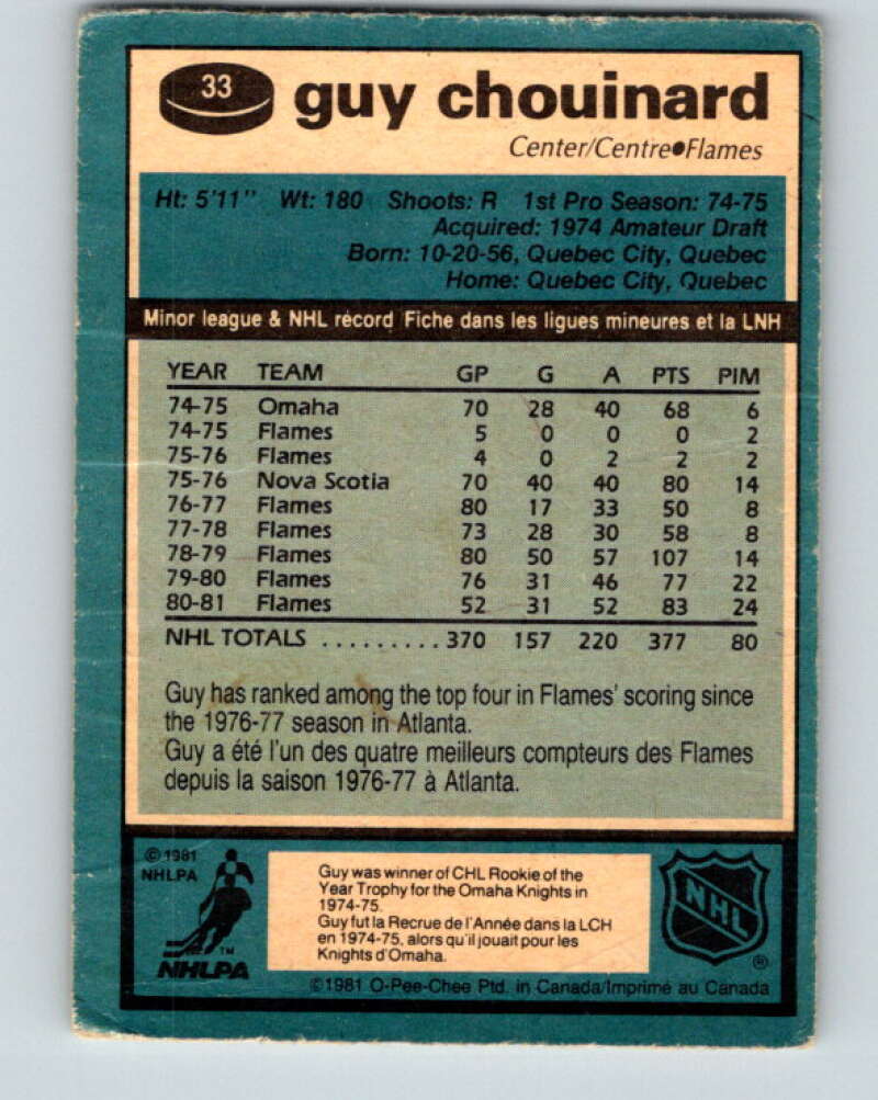1981-82 O-Pee-Chee #33 Guy Chouinard Calgary Flames V29614