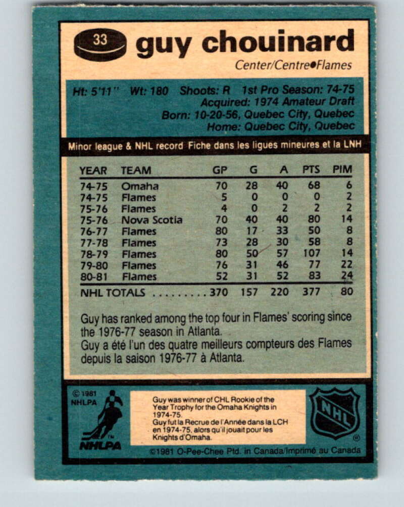 1981-82 O-Pee-Chee #33 Guy Chouinard Calgary Flames V29617