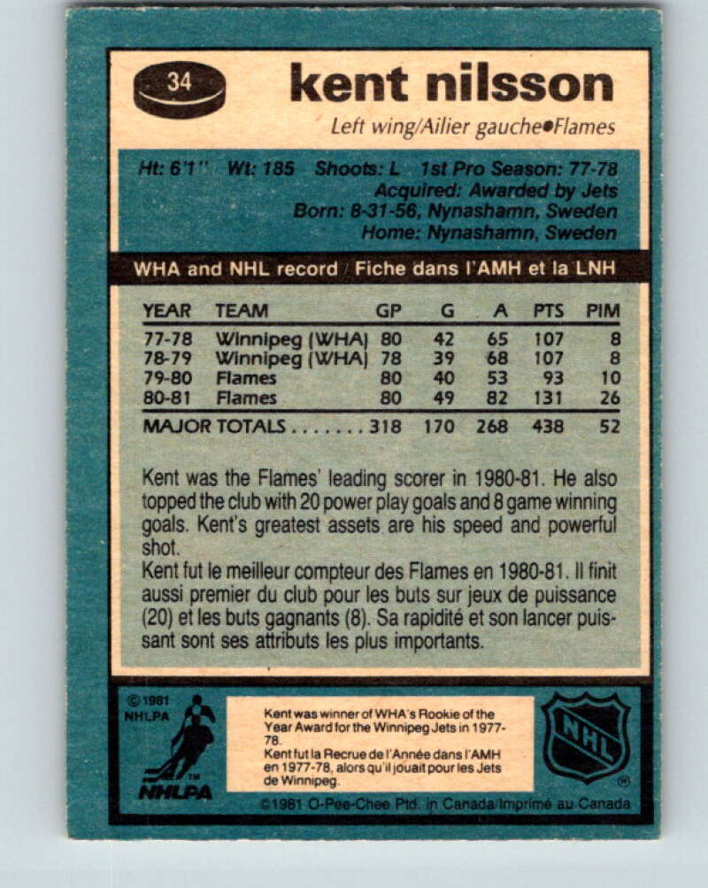 1981-82 O-Pee-Chee #34 Kent Nilsson Calgary Flames V29619